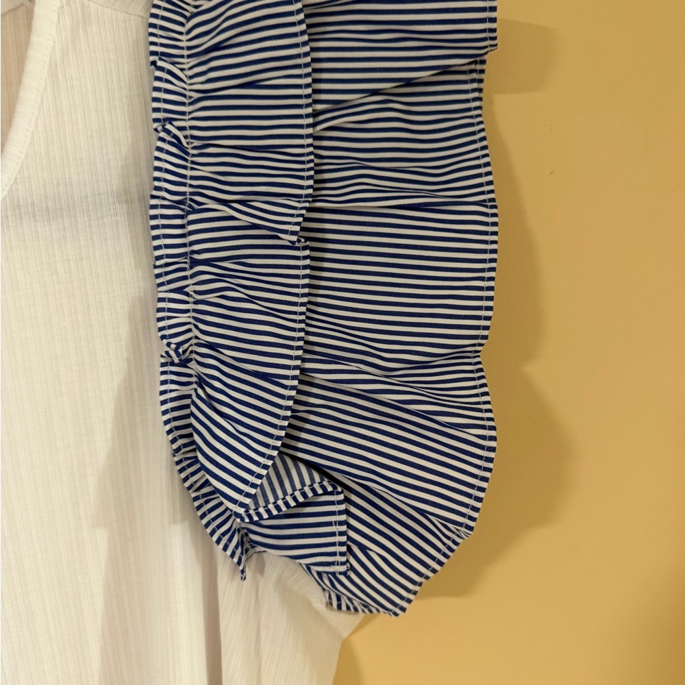 White and Blue Striped Ruffle Sleeve Top - Picture 4 of 9